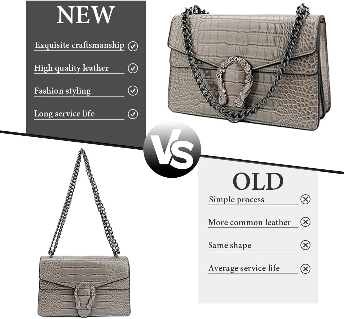 Bealin Women's Crossbody Shoulder Bag Retro Snake Print Square Satchel Handbag Chain Strap Clutch Leather Bag