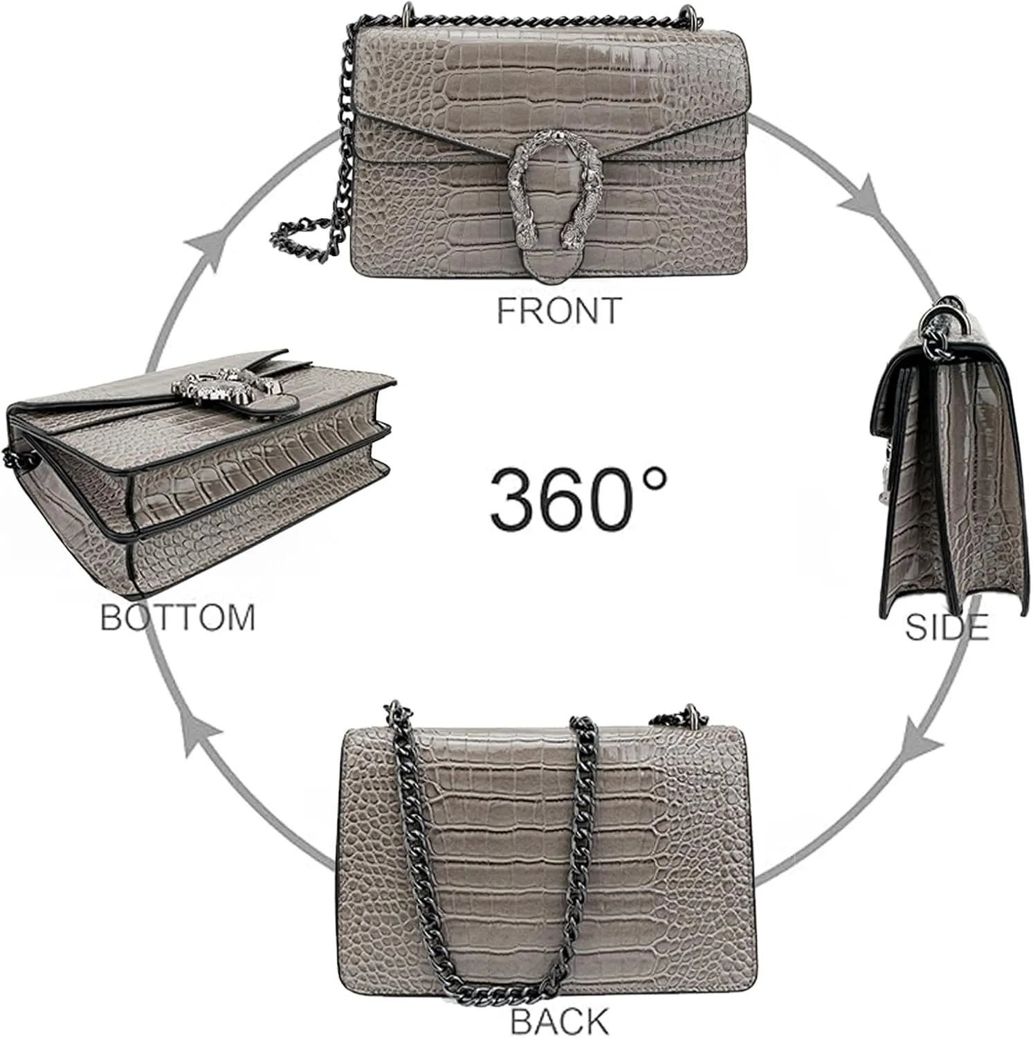 Bealin Women's Crossbody Shoulder Bag Retro Snake Print Square Satchel Handbag Chain Strap Clutch Leather Bag