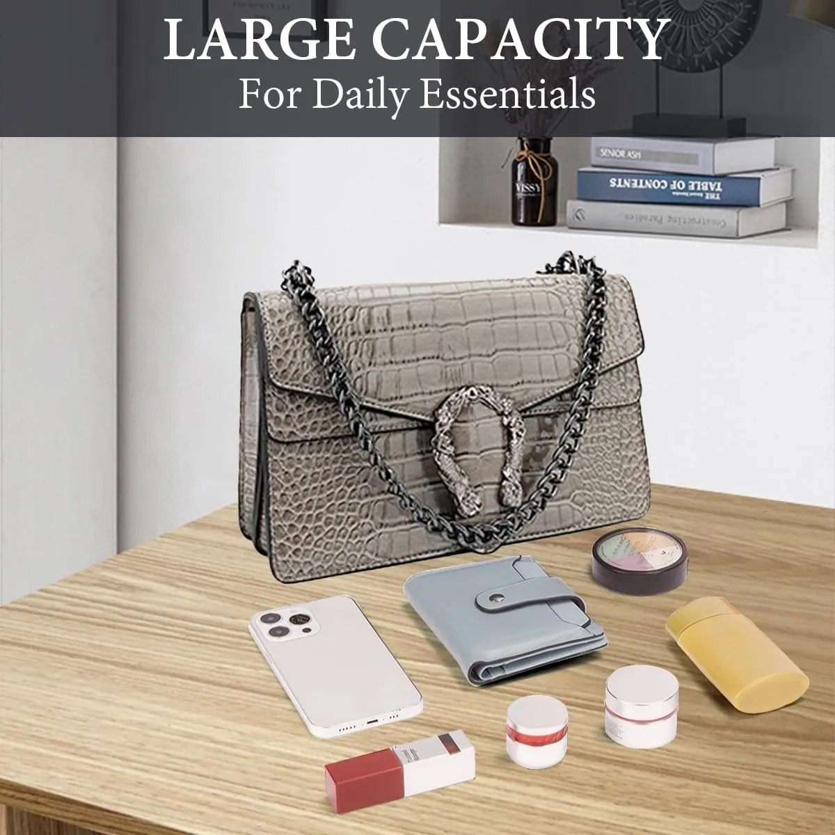 Bealin Women's Crossbody Shoulder Bag Retro Snake Print Square Satchel Handbag Chain Strap Clutch Leather Bag