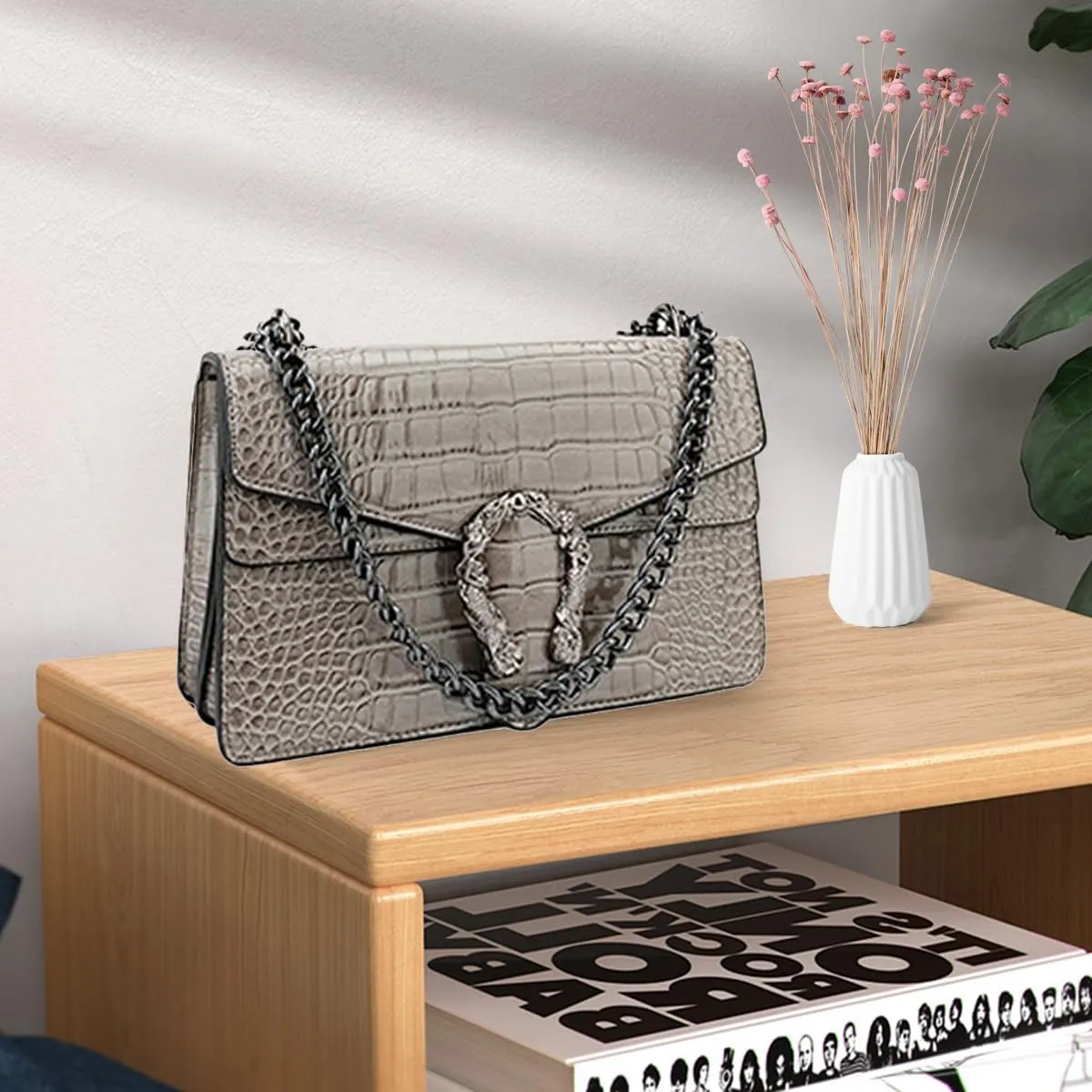 Bealin Women's Crossbody Shoulder Bag Retro Snake Print Square Satchel Handbag Chain Strap Clutch Leather Bag