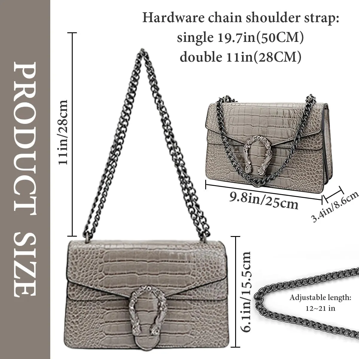 Bealin Women's Crossbody Shoulder Bag Retro Snake Print Square Satchel Handbag Chain Strap Clutch Leather Bag