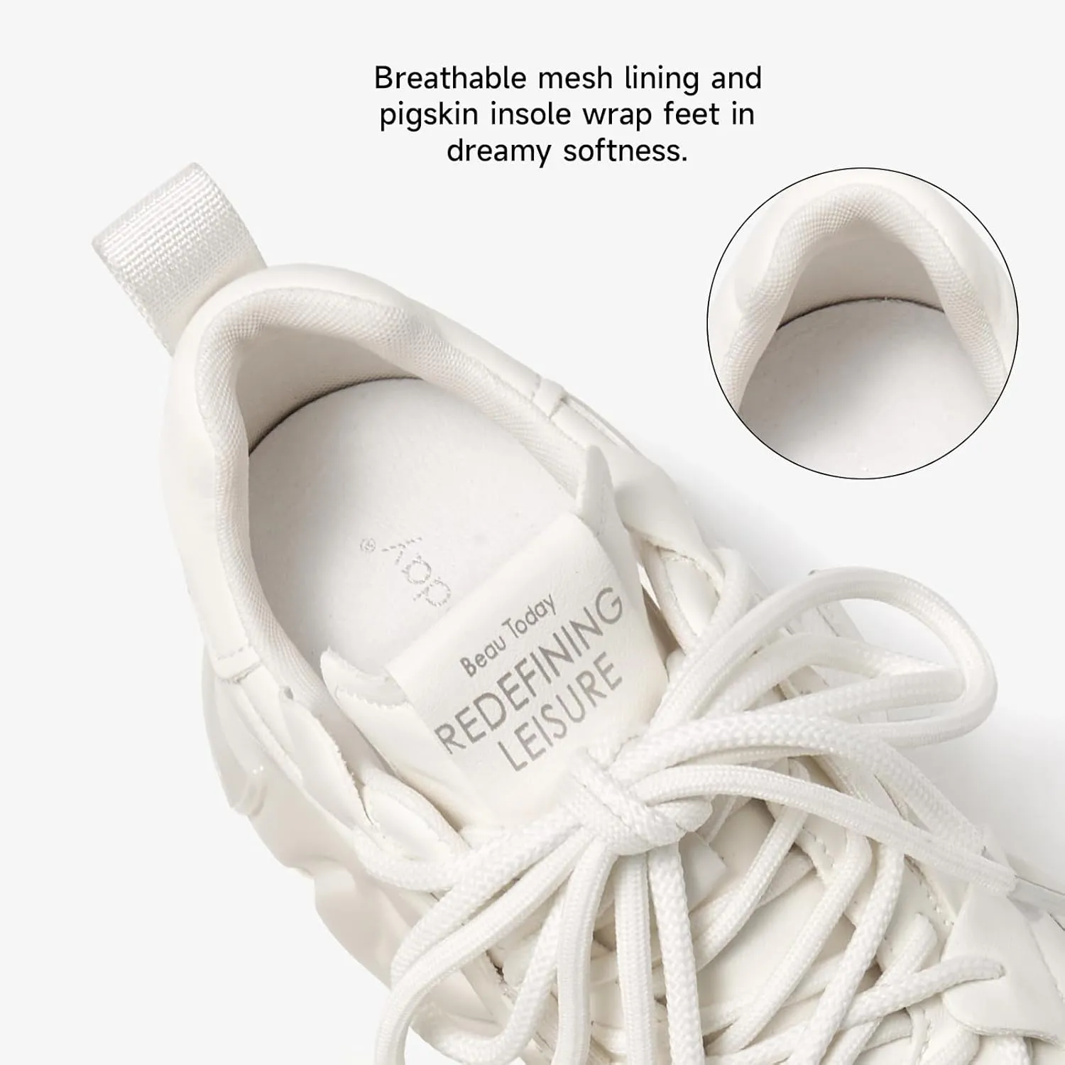 BEAU TODAY Chunky Sneakers for Women, Womens Fashion Sneakers, Leather Sneakers Women Comfortable Casual Lace-Up Chunky Platform Dad Shoes