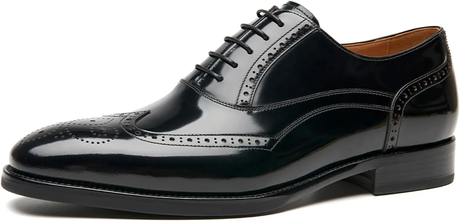 BEAU TODAY Oxfords Dress Shoes for Men Genuine Leather Brogue Oxford Shoes Lace Up Wedding Dress Shoes Mens Formal Business Mens Wingtip Shoes