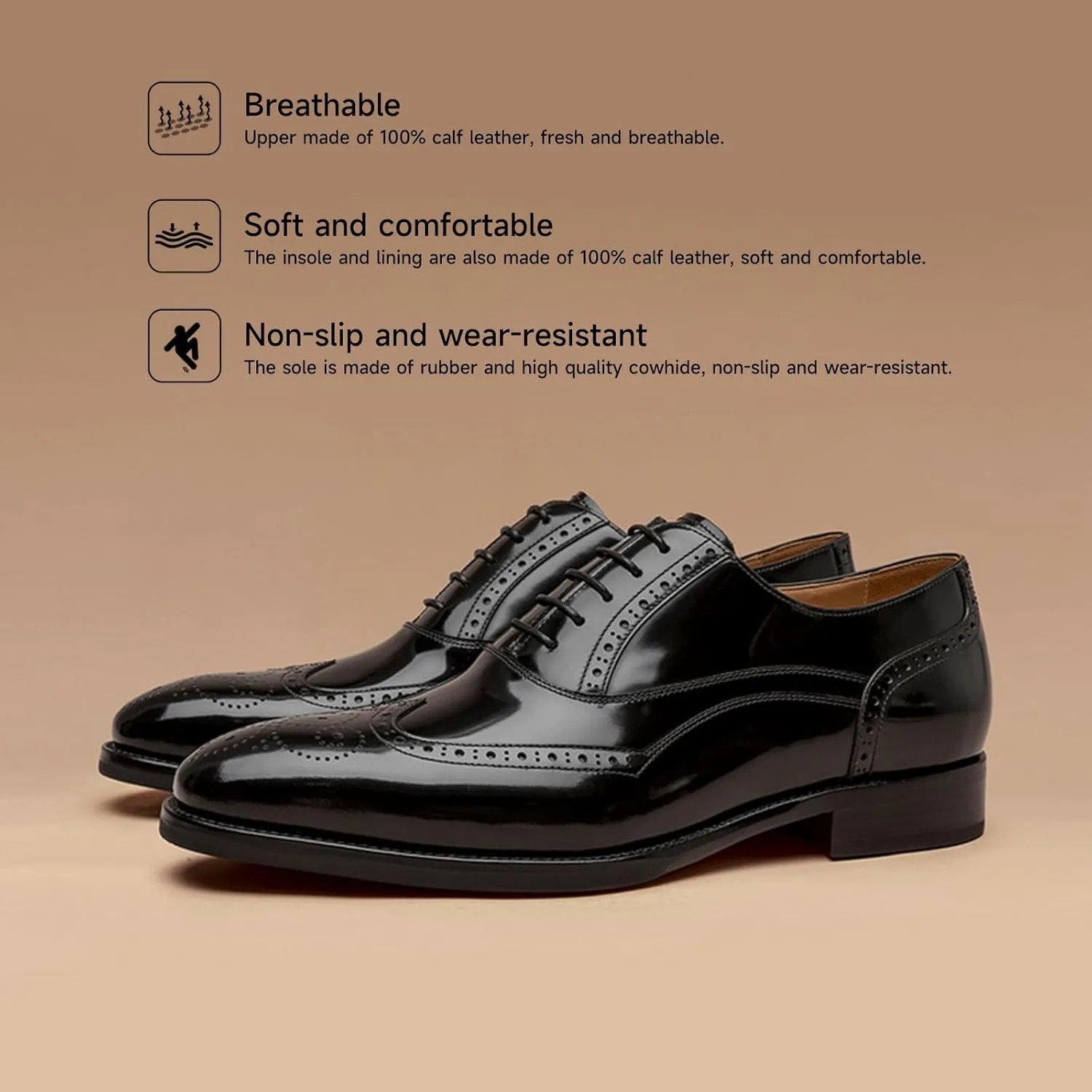 BEAU TODAY Oxfords Dress Shoes for Men Genuine Leather Brogue Oxford Shoes Lace Up Wedding Dress Shoes Mens Formal Business Mens Wingtip Shoes