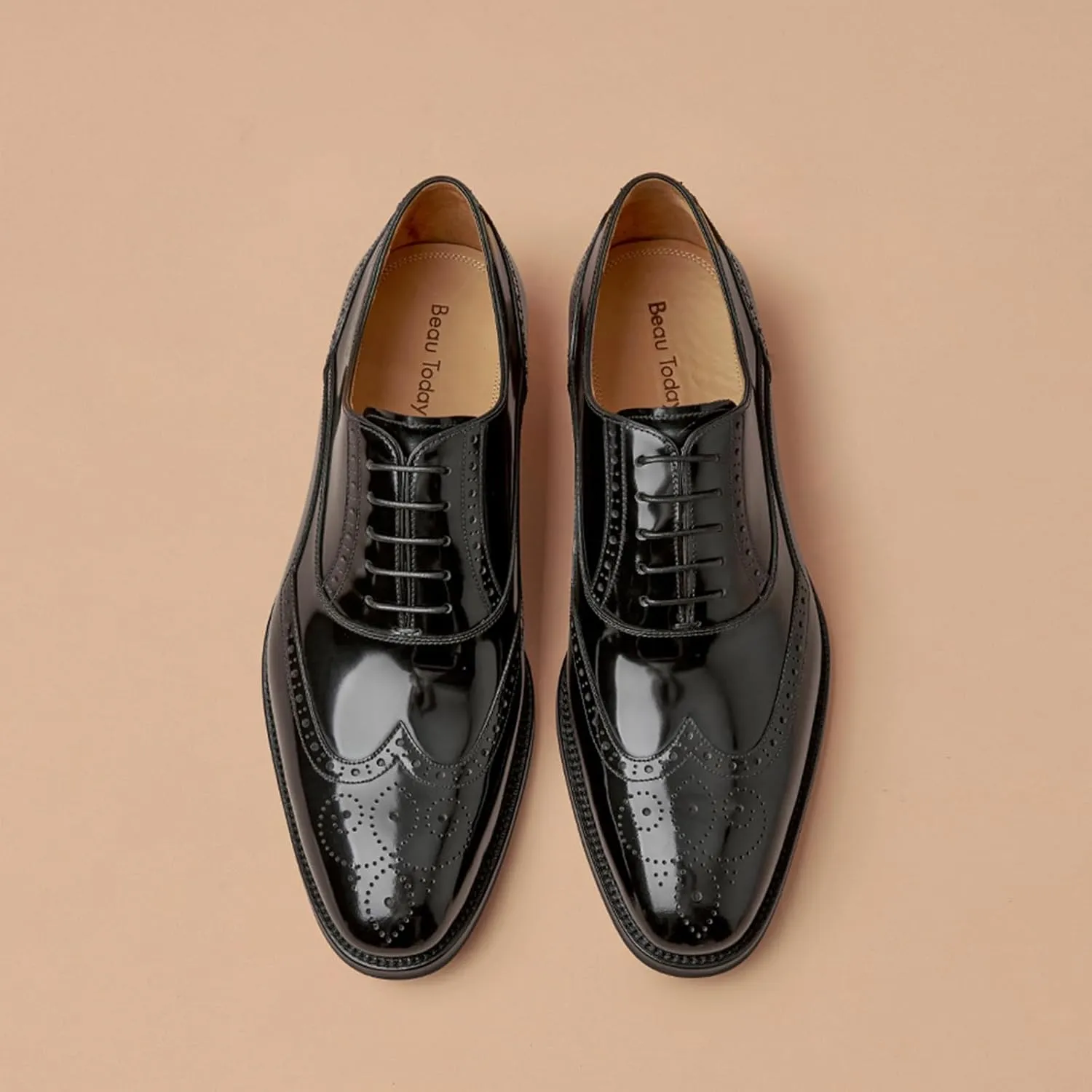 BEAU TODAY Oxfords Dress Shoes for Men Genuine Leather Brogue Oxford Shoes Lace Up Wedding Dress Shoes Mens Formal Business Mens Wingtip Shoes