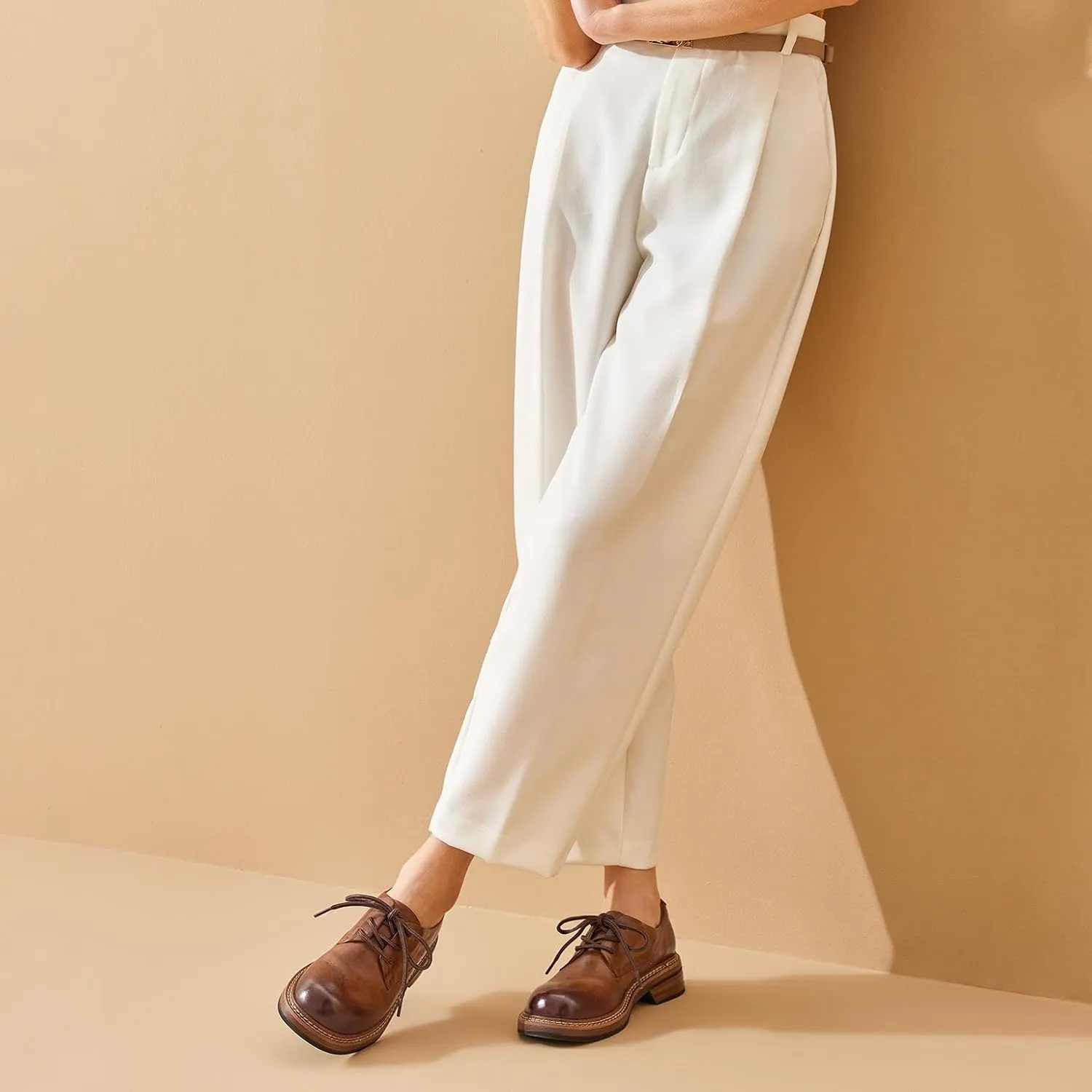 BEAU TODAY Women's Oxfords, Chunky Platform Oxfords for Women, Leather Lace-up Dress Work Shoes, Comfortable Non-Slip Office Casual Round Toe Oxfords Shoes for Women