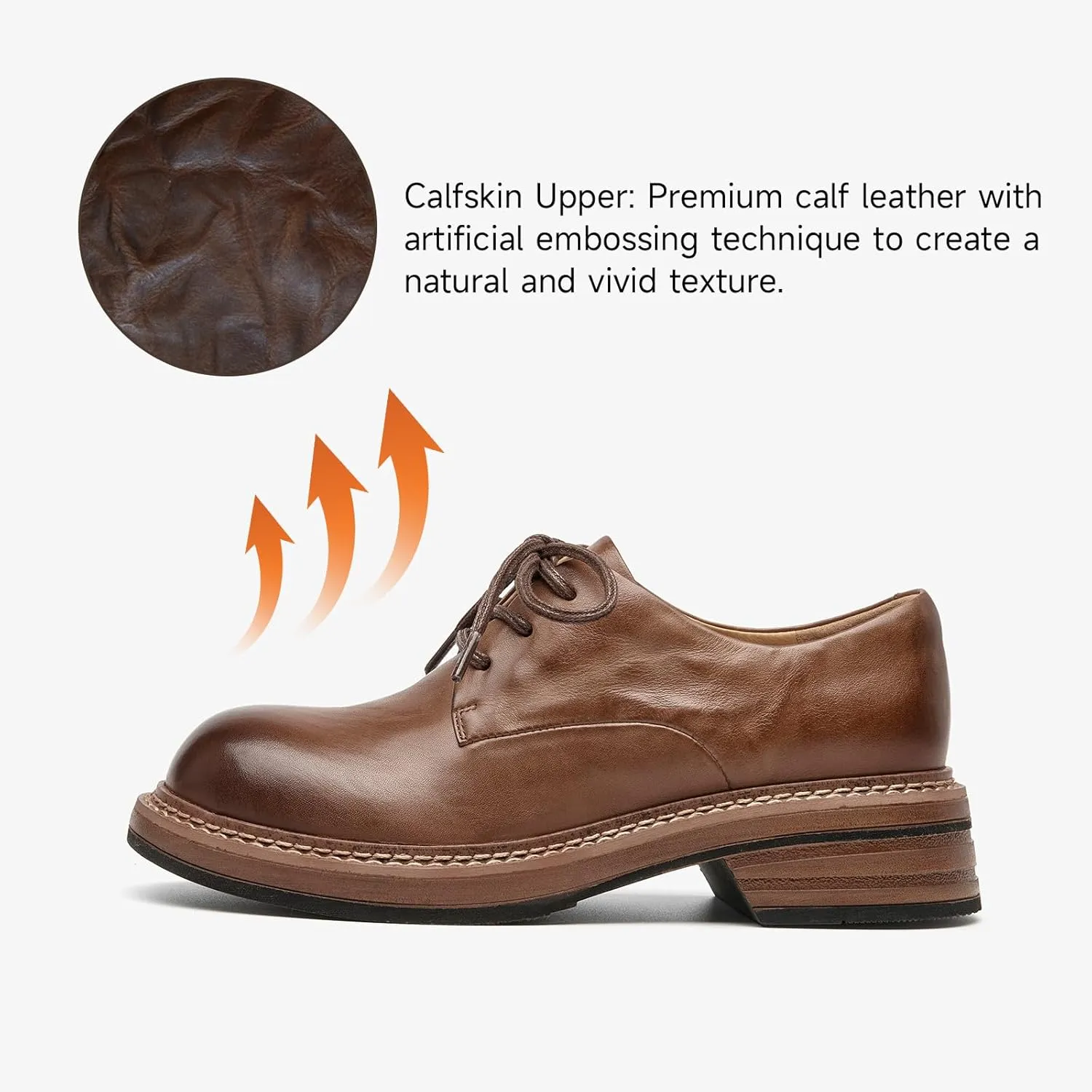 BEAU TODAY Women's Oxfords, Chunky Platform Oxfords for Women, Leather Lace-up Dress Work Shoes, Comfortable Non-Slip Office Casual Round Toe Oxfords Shoes for Women