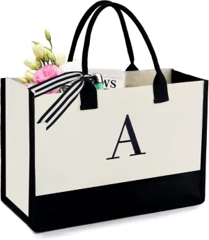 BeeGreen Birthday Gifts For Women 13oz Canvas Tote Bag with Pocket Initial Gifts For Sister Mom Friends Teacher