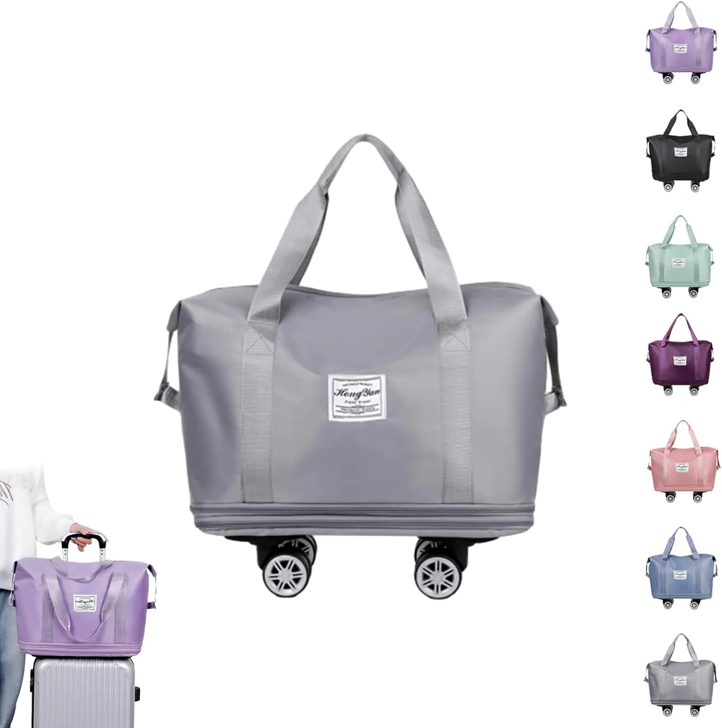 Beente Travel Bag with Wheels, 2025 New Large Capacity Travel Bag - Universal Wheel Removable (Gray)