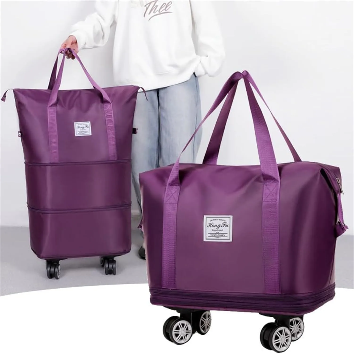 Beente Travel Bag with Wheels, 2025 New Large Capacity Travel Bag - Universal Wheel Removable (Gray)