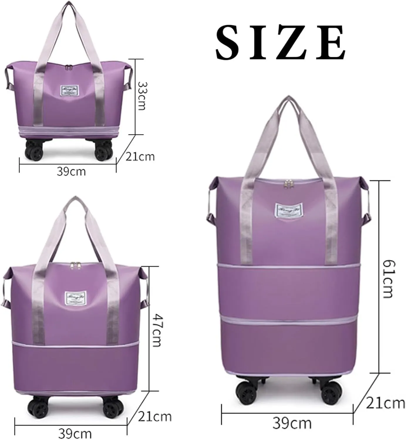 Beente Travel Bag with Wheels, 2025 New Large Capacity Travel Bag - Universal Wheel Removable (Gray)