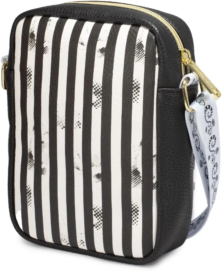Beetlejuice Bag Wallet, Crossbody,Beetlejuice Stripes, Chibi, Vegan Leather
