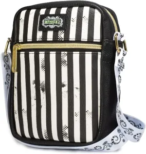 Beetlejuice Bag Wallet, Crossbody,Beetlejuice Stripes, Chibi, Vegan Leather