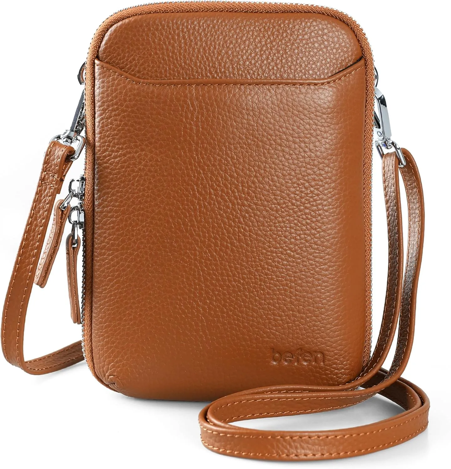 befen Genuine Leather Crossbody Cell Phone Purse for Women, Small Zip Around RFID Blocking Crossbody Wallet Bags