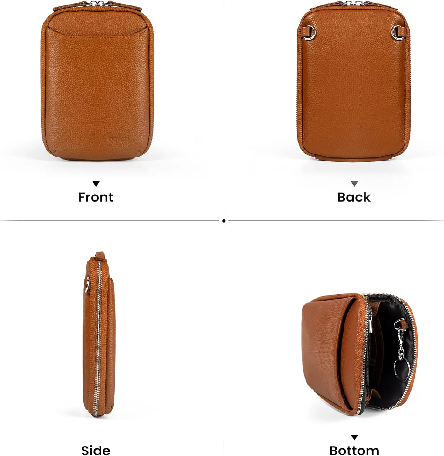 befen Genuine Leather Crossbody Cell Phone Purse for Women, Small Zip Around RFID Blocking Crossbody Wallet Bags