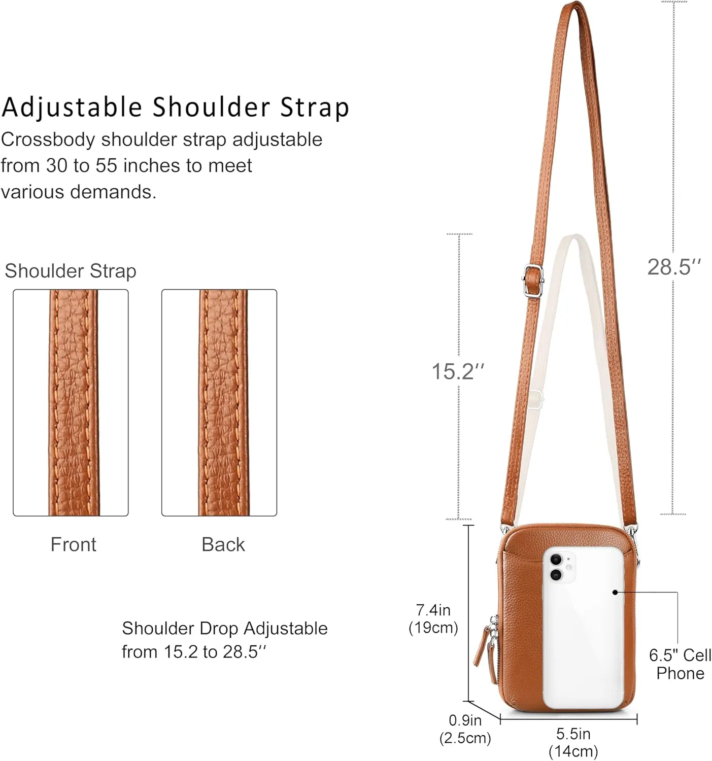 befen Genuine Leather Crossbody Cell Phone Purse for Women, Small Zip Around RFID Blocking Crossbody Wallet Bags