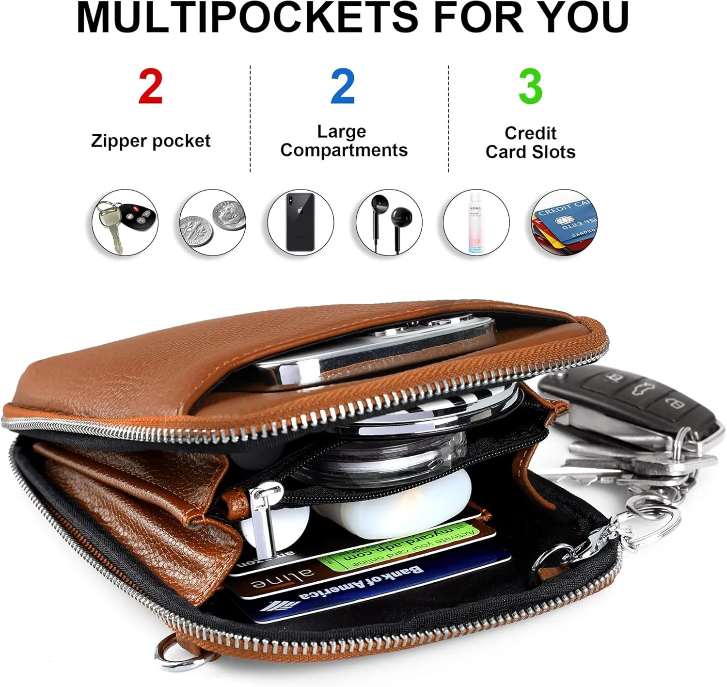 befen Genuine Leather Crossbody Cell Phone Purse for Women, Small Zip Around RFID Blocking Crossbody Wallet Bags