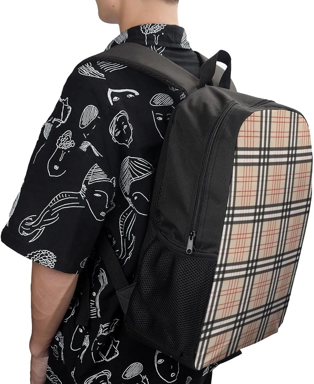 Beige Plaid Tartan Checkered Backpack Lightweight Waterproof Backpacks Laptop Backpack for Unisex Casual Travel Daypacks Large Capacity