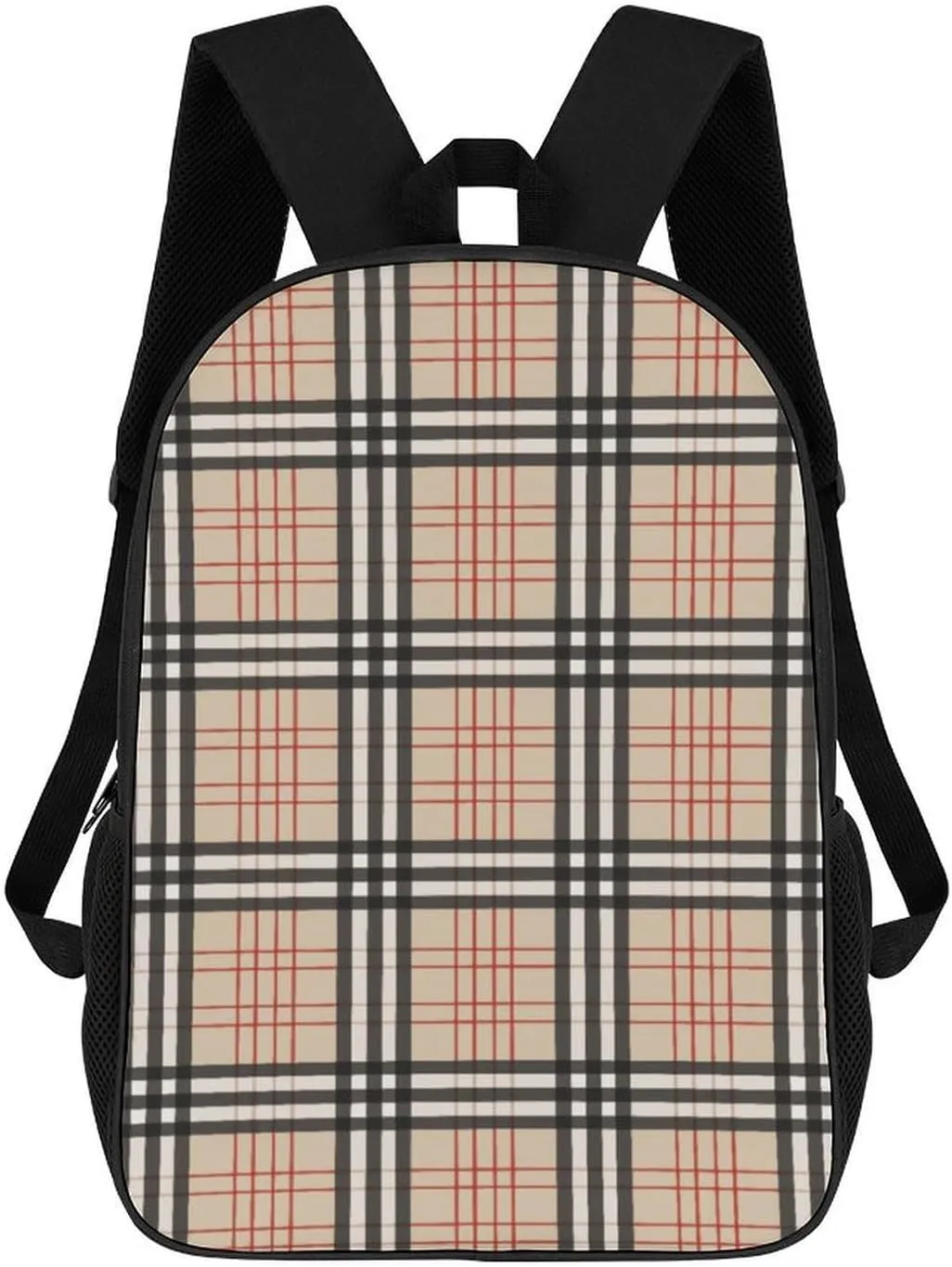 Beige Plaid Tartan Checkered Backpack Lightweight Waterproof Backpacks Laptop Backpack for Unisex Casual Travel Daypacks Large Capacity