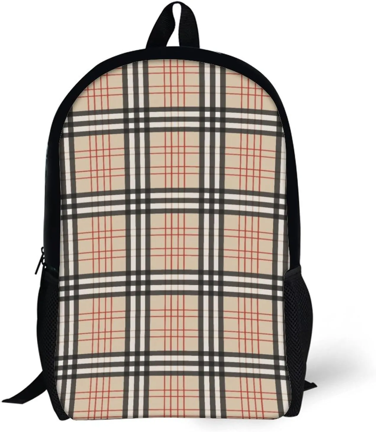 Beige Plaid Tartan Checkered Backpack Lightweight Waterproof Backpacks Laptop Backpack for Unisex Casual Travel Daypacks Large Capacity