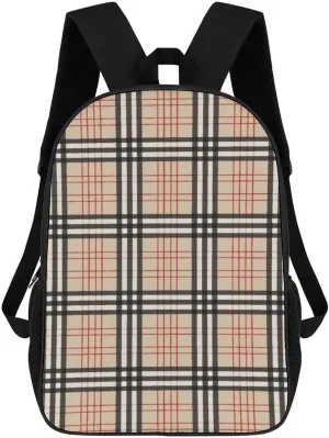 Beige Plaid Tartan Checkered Backpack Lightweight Waterproof Backpacks Laptop Backpack for Unisex Casual Travel Daypacks Large Capacity