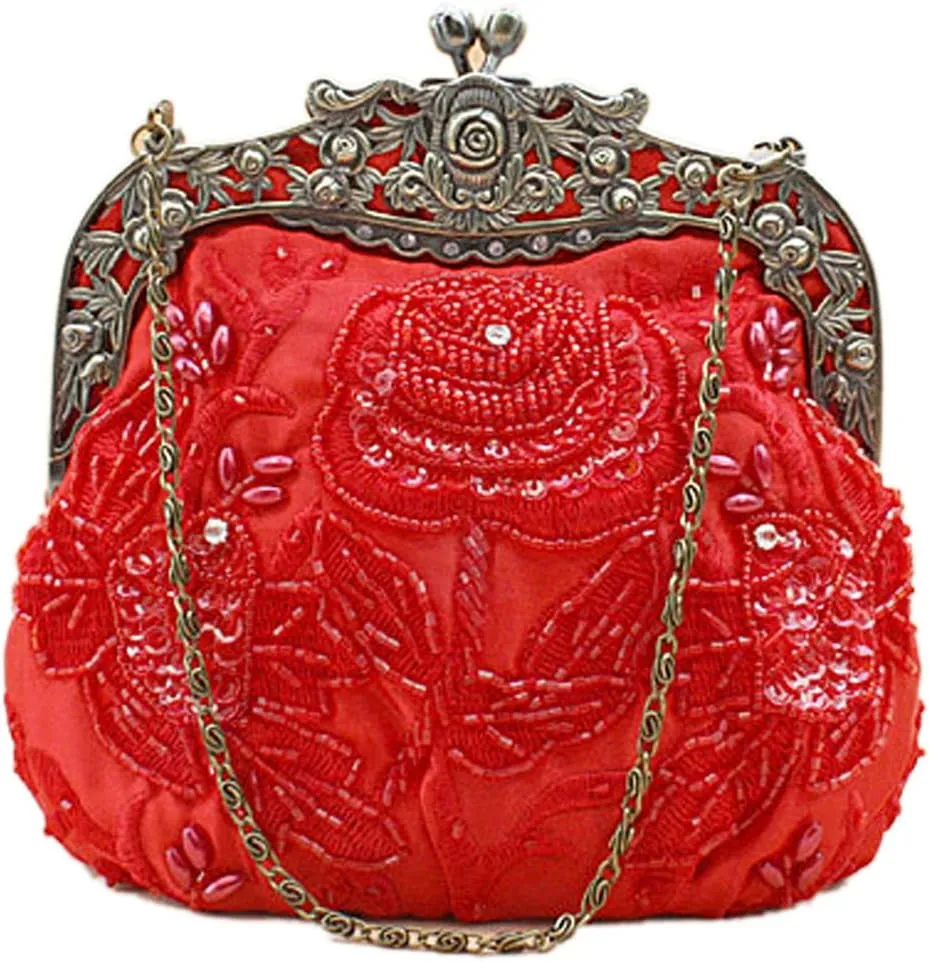 Belsen Women's Vintage Beaded Sequin Flower Evening Handbags