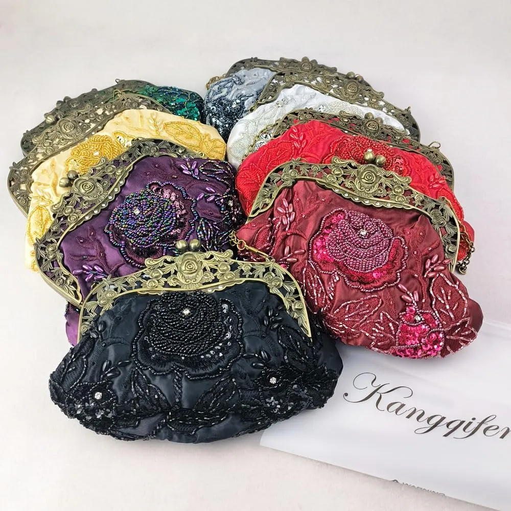 Belsen Women's Vintage Beaded Sequin Flower Evening Handbags