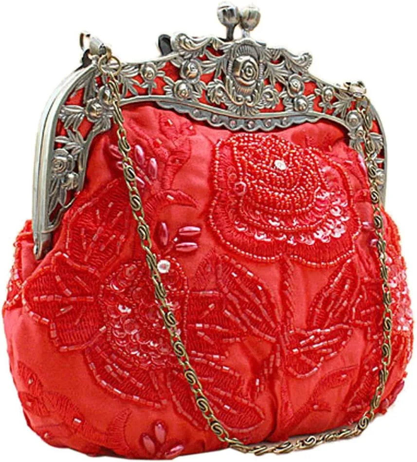 Belsen Women's Vintage Beaded Sequin Flower Evening Handbags