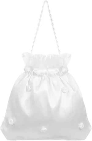 BESPORTBLE Satin Bridal Wedding Money Bag,White Bridal Bridesmaid Wrought Flower Decorative Clutch Bag Bridal Showers Pouch Bag for Wedding Party Favors