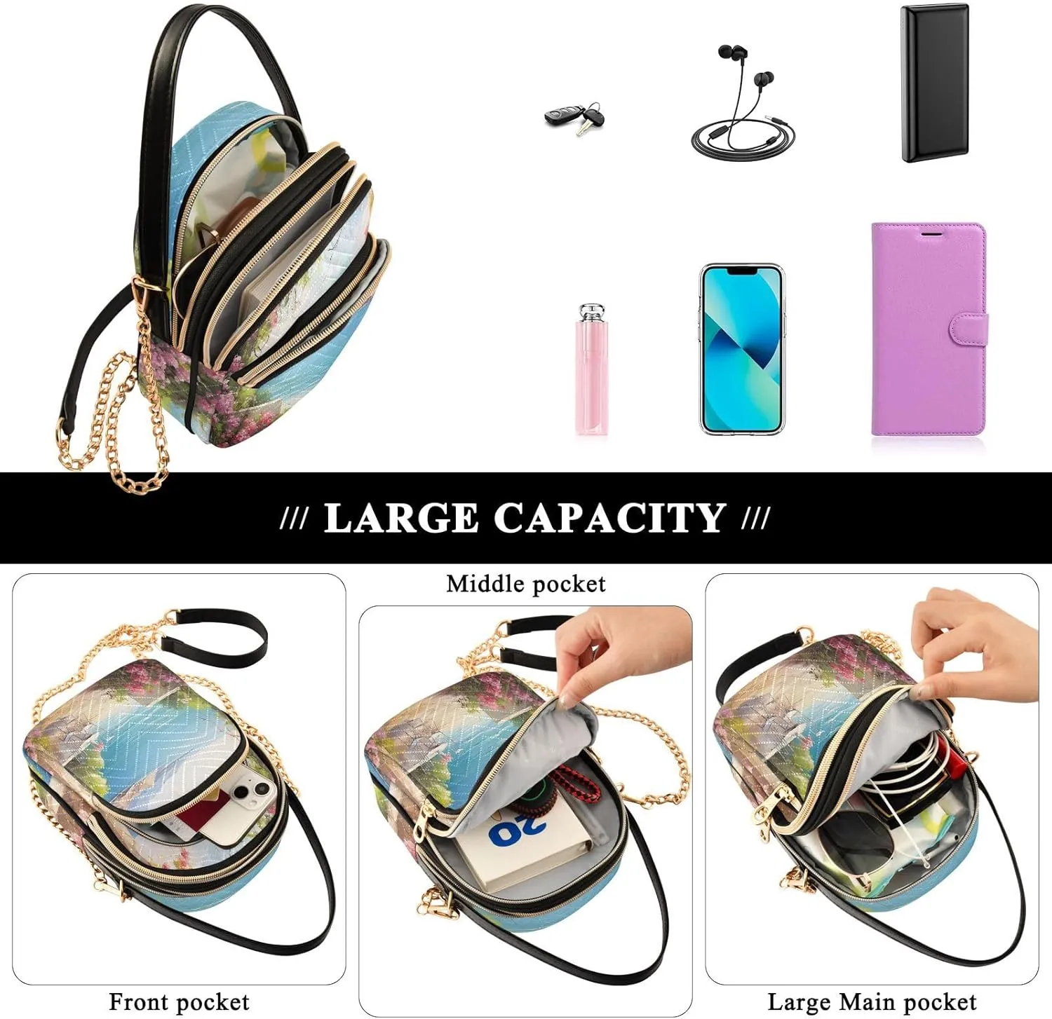 Black and Beige Plaid Handbag Crossbody with Removable Strap, Fashion Crossbody Bags for Women