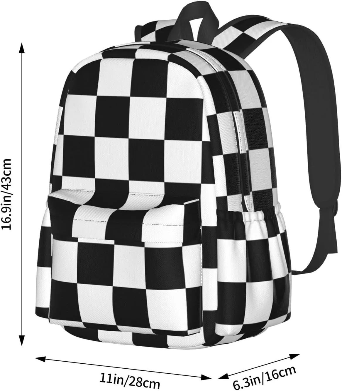 Black And White Checkered Laptop Backpack For Men Women, Lightweight Racing Daypack Bookbag For Daily Commutes Business Travel Hiking
