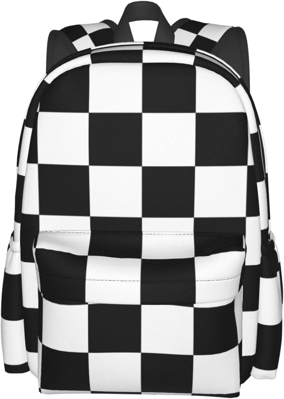 Black And White Checkered Laptop Backpack For Men Women, Lightweight Racing Daypack Bookbag For Daily Commutes Business Travel Hiking