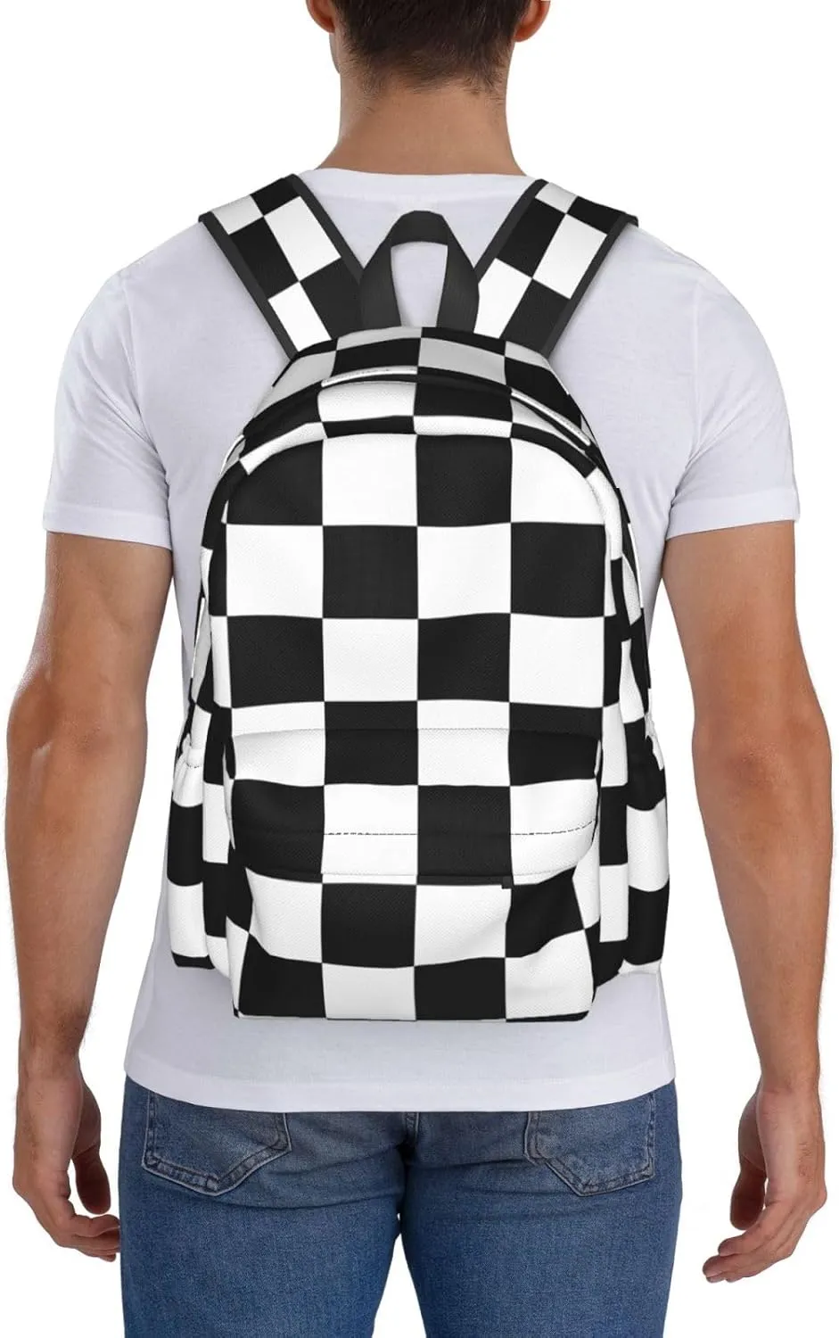 Black And White Checkered Laptop Backpack For Men Women, Lightweight Racing Daypack Bookbag For Daily Commutes Business Travel Hiking