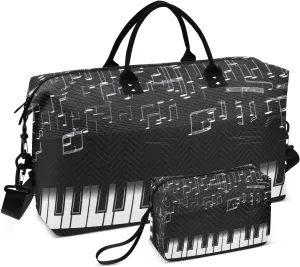 Black Piano Music Travel Duffel Bag with Toiletry Bag Weekender Bag for Carry on Sports Gym Bag for Travel Gym Yoga