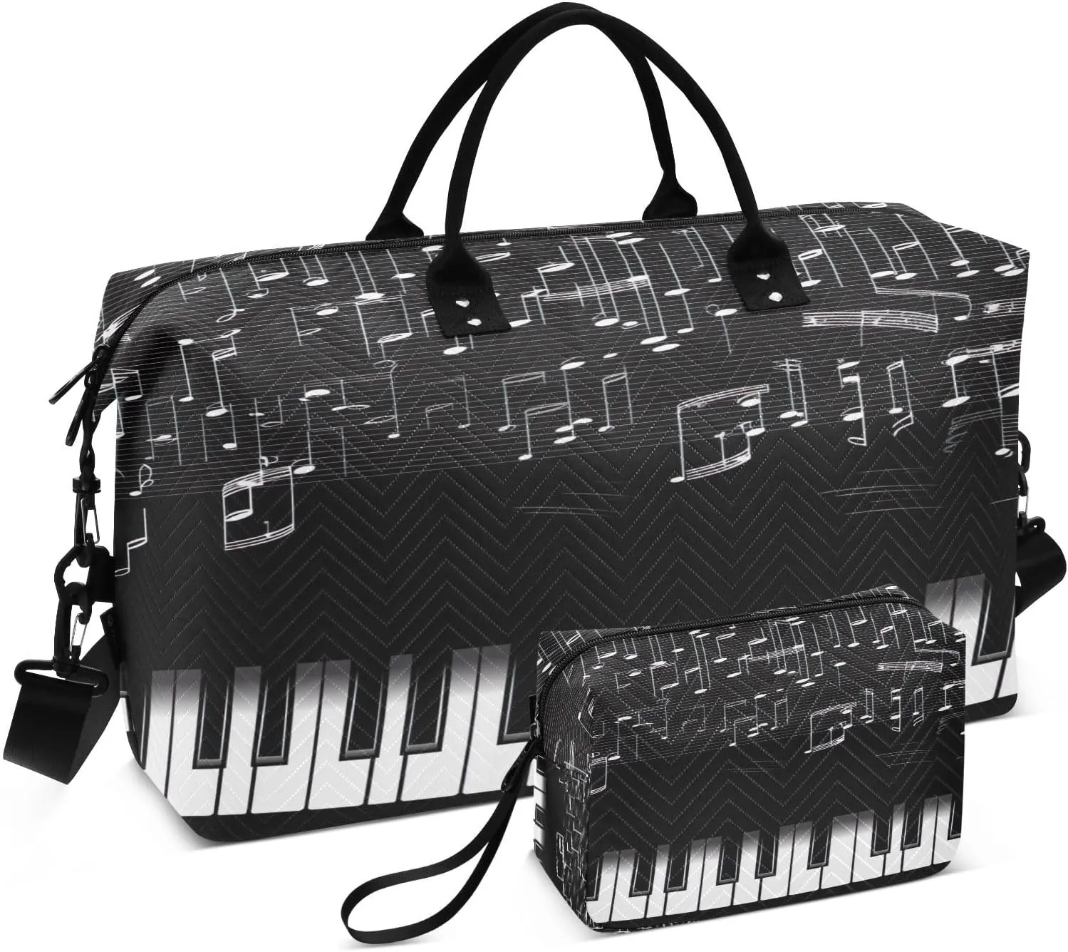 Black Piano Music Travel Duffel Bag with Toiletry Bag Weekender Bag for Carry on Sports Gym Bag for Travel Gym Yoga