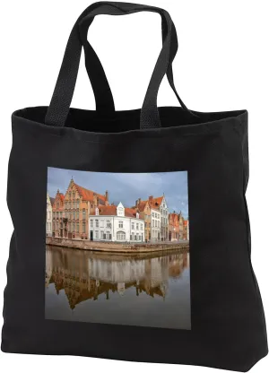 Black Tote Bag 14w x 14h x 3d - Belgium, Brugge, Canal and Reflection Cities