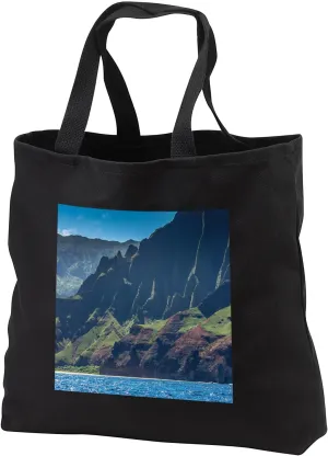 Black Tote Bag 14w x 14h x 3d - Hawaii, Kauai, Napali Coast State Park, Pacific Ocean Mountains