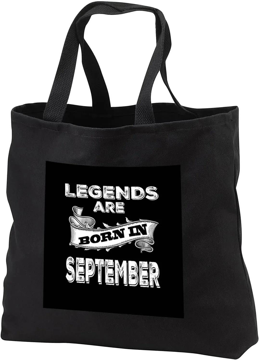Black Tote Bag 14w x 14h x 3d - Legends are born in September. Birthday Sayings