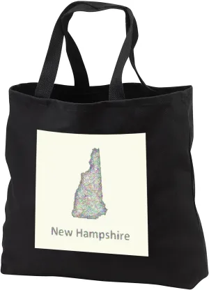 Black Tote Bag 14w x 14h x 3d - New Hampshire State Map - colorful line art graphic design Zydd - Map Designs