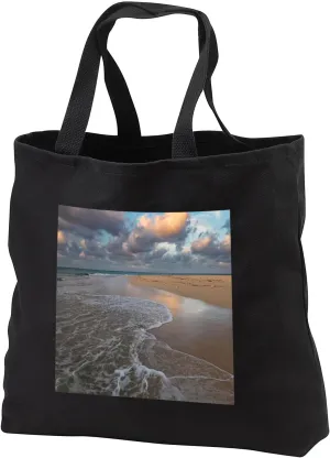 Black Tote Bag 14w x 14h x 3d - Pacific Islands, Tonga. Sandy beach on an island with incoming tide. Beaches
