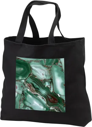 Black Tote Bag JUMBO 20w x 15h x 5d - Art print of Luxury Green Marble Agate Gem Mineral Malachite Quartz Faux Glitter Pattern