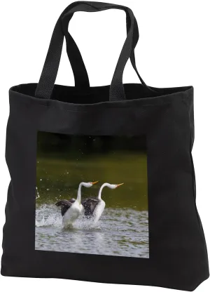 Black Tote Bag JUMBO 20w x 15h x 5d - Clarks Grebe Pair, Courtship Display Birds