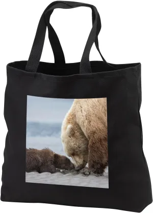 Black Tote Bag JUMBO 20w x 15h x 5d - Grizzly bear cub begs for a clam from its mom. Lake Clark NP, Alaska. Baby animals