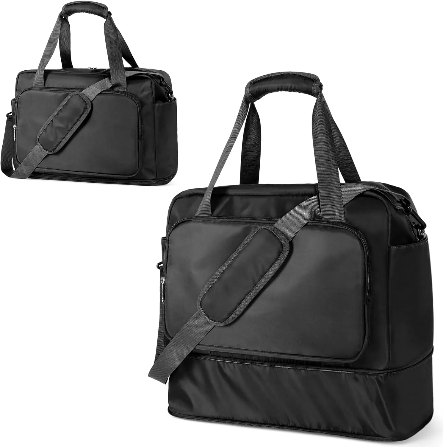 Black Travel Duffel, Expandable Weekender & Carry On Overnight Bag for Men Women - Waterproof Gym Bag with Trolley Sleeve & Laptop Compartment for Personal Items