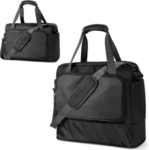 Black Travel Duffel, Expandable Weekender & Carry On Overnight Bag for Men Women - Waterproof Gym Bag with Trolley Sleeve & Laptop Compartment for Personal Items