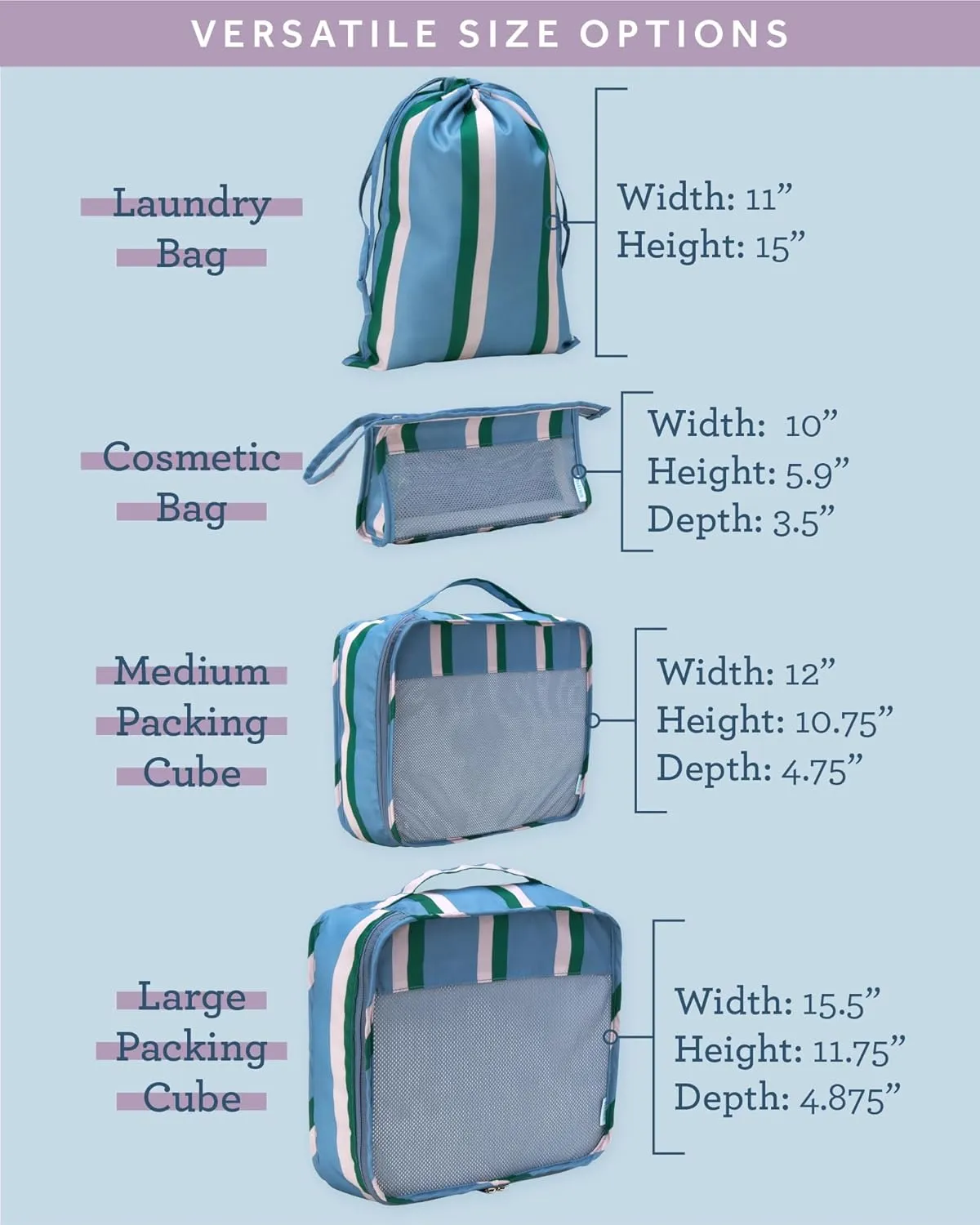 Bliss Travel Packing Cubes - 3 Pack/4 Pack/5 Pack Compact Suitcase Organizer, Durable Mesh Front Travel Cubes for Packing, Organizer Bags for Clothes, Toiletries, Cosmetics, Laundry, 4PC Denim Blue
