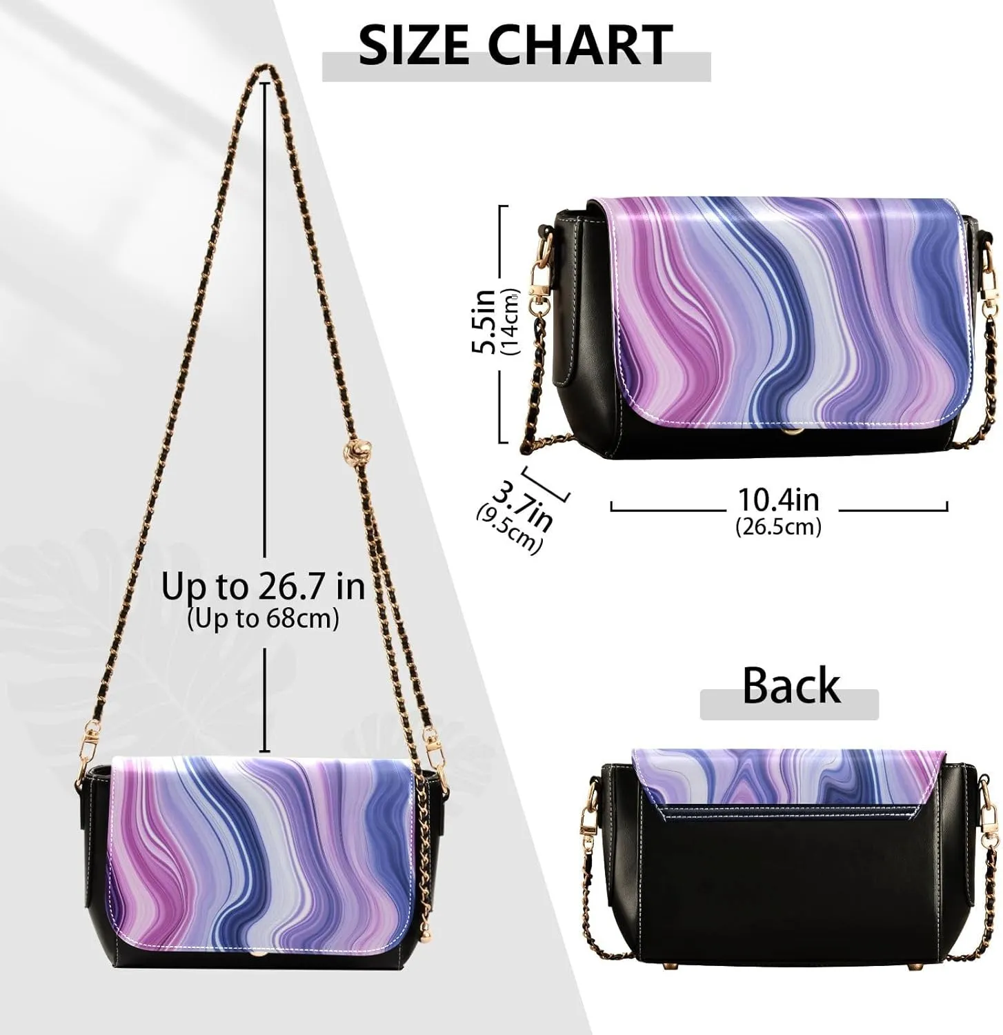 Blue and Pink Watercolor Women's Shoulder Bag, Womens Crossbody Bag Leather, Cross Body Leather Bags for Women