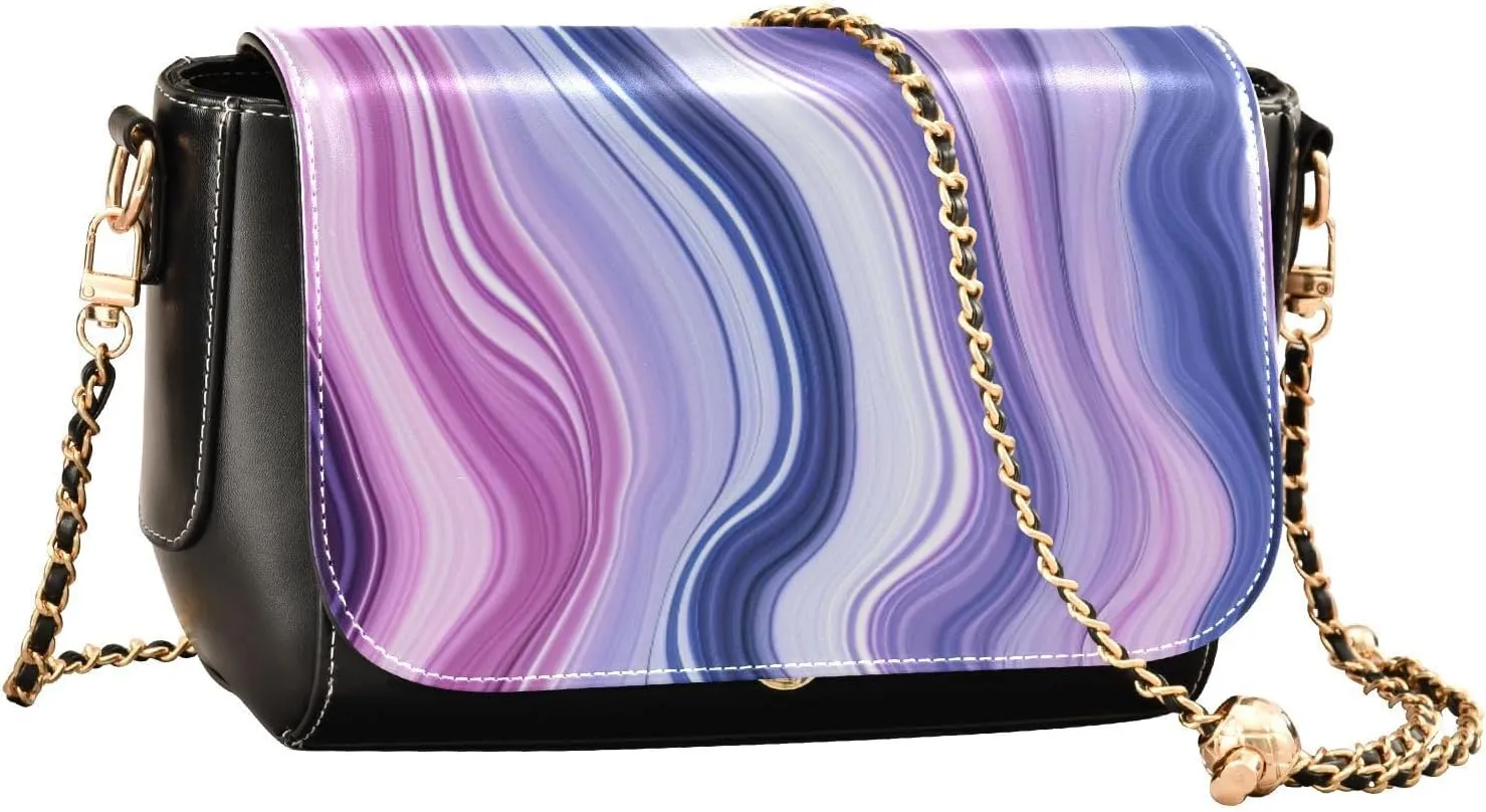 Blue and Pink Watercolor Women's Shoulder Bag, Womens Crossbody Bag Leather, Cross Body Leather Bags for Women