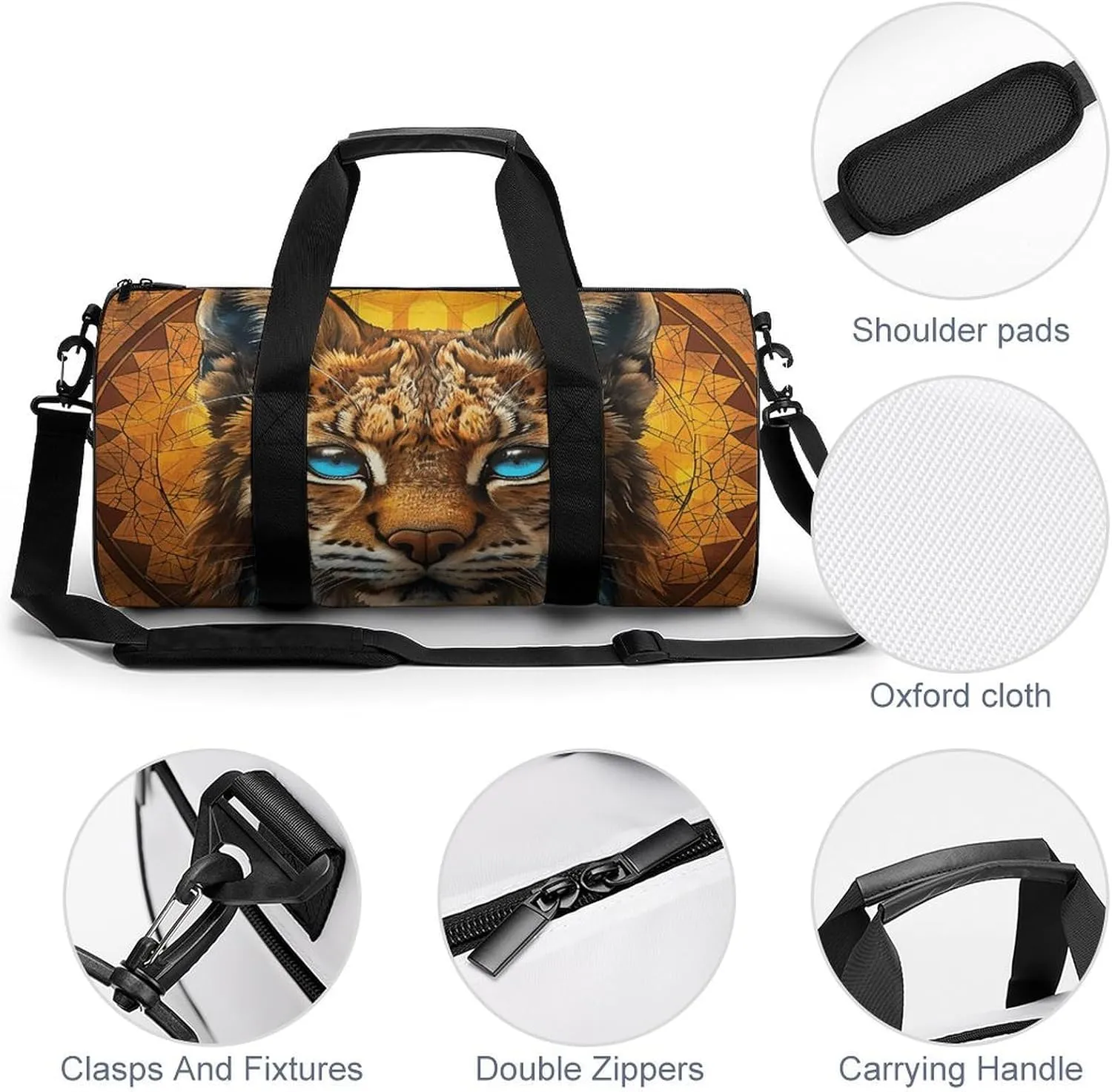 Blue Eyed Bobcat Gym Bag Small Travel Duffle Bag with Compartment Carry On Weekender Bag for Women Men