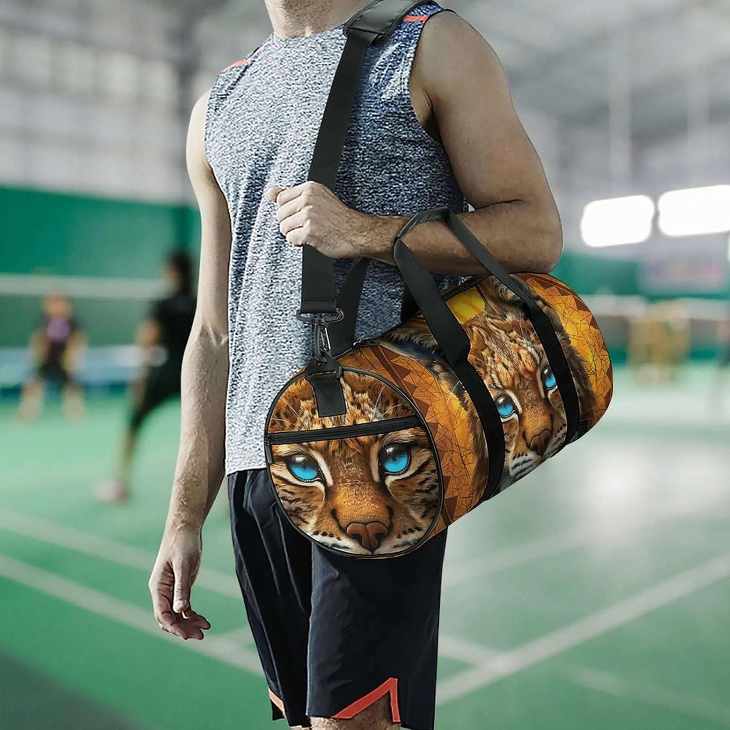 Blue Eyed Bobcat Gym Bag Small Travel Duffle Bag with Compartment Carry On Weekender Bag for Women Men